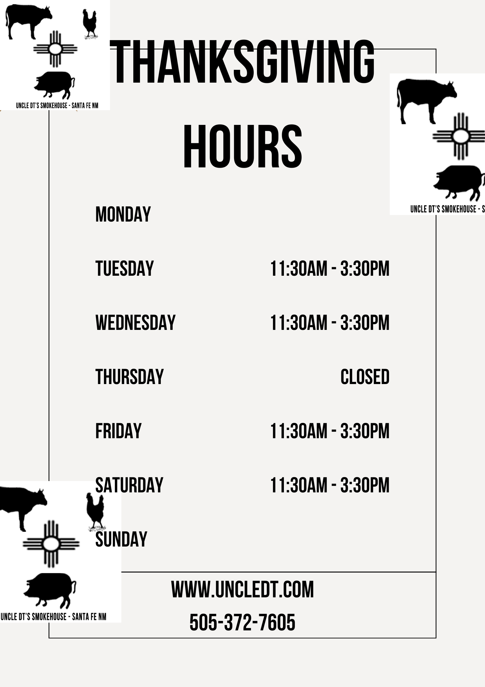 Thanksgiving Open Hours Sign Uncle DT s Smokehouse
